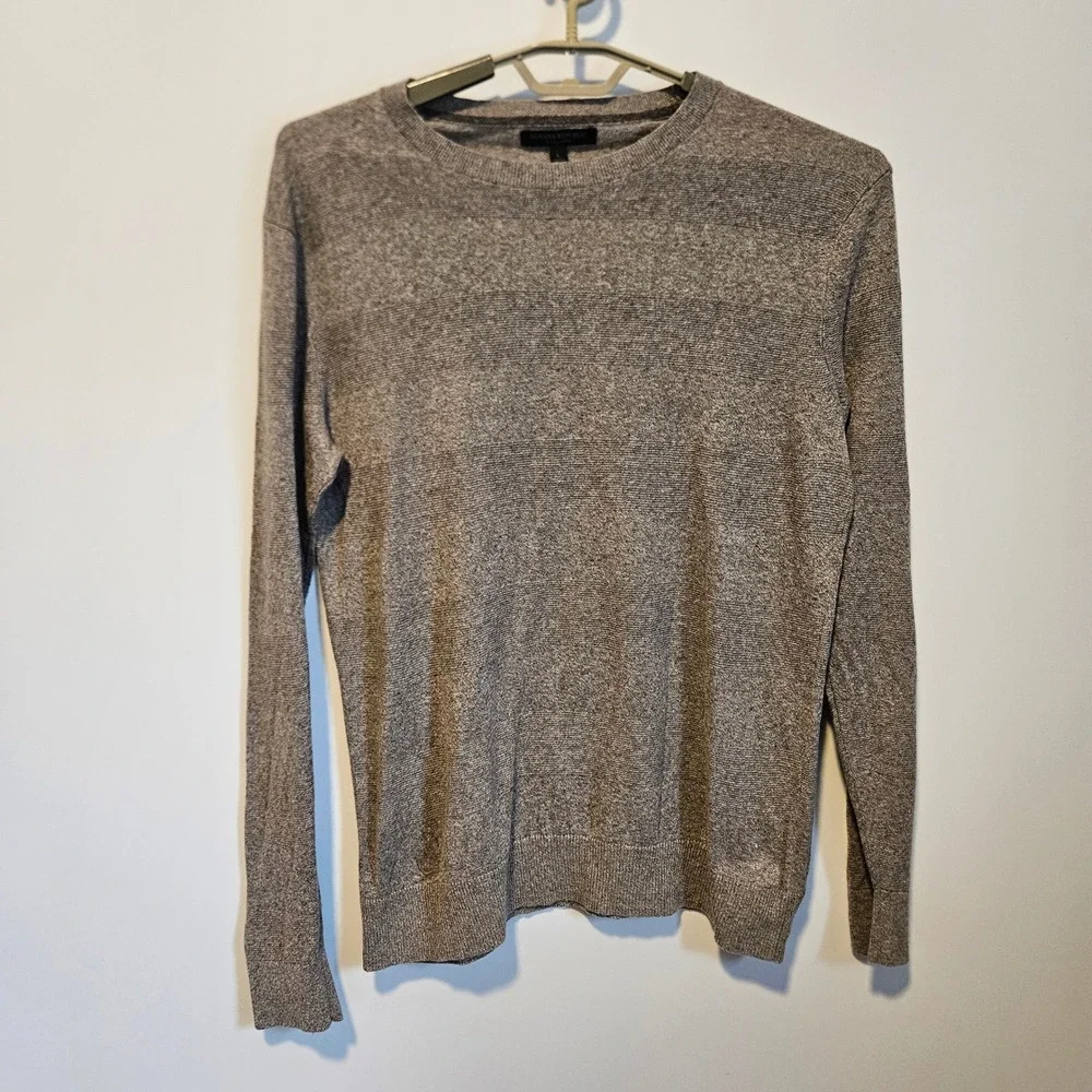 Banana Republic Silk Linen Crewneck Sweater Mens Large Beige Tan Basic Striped